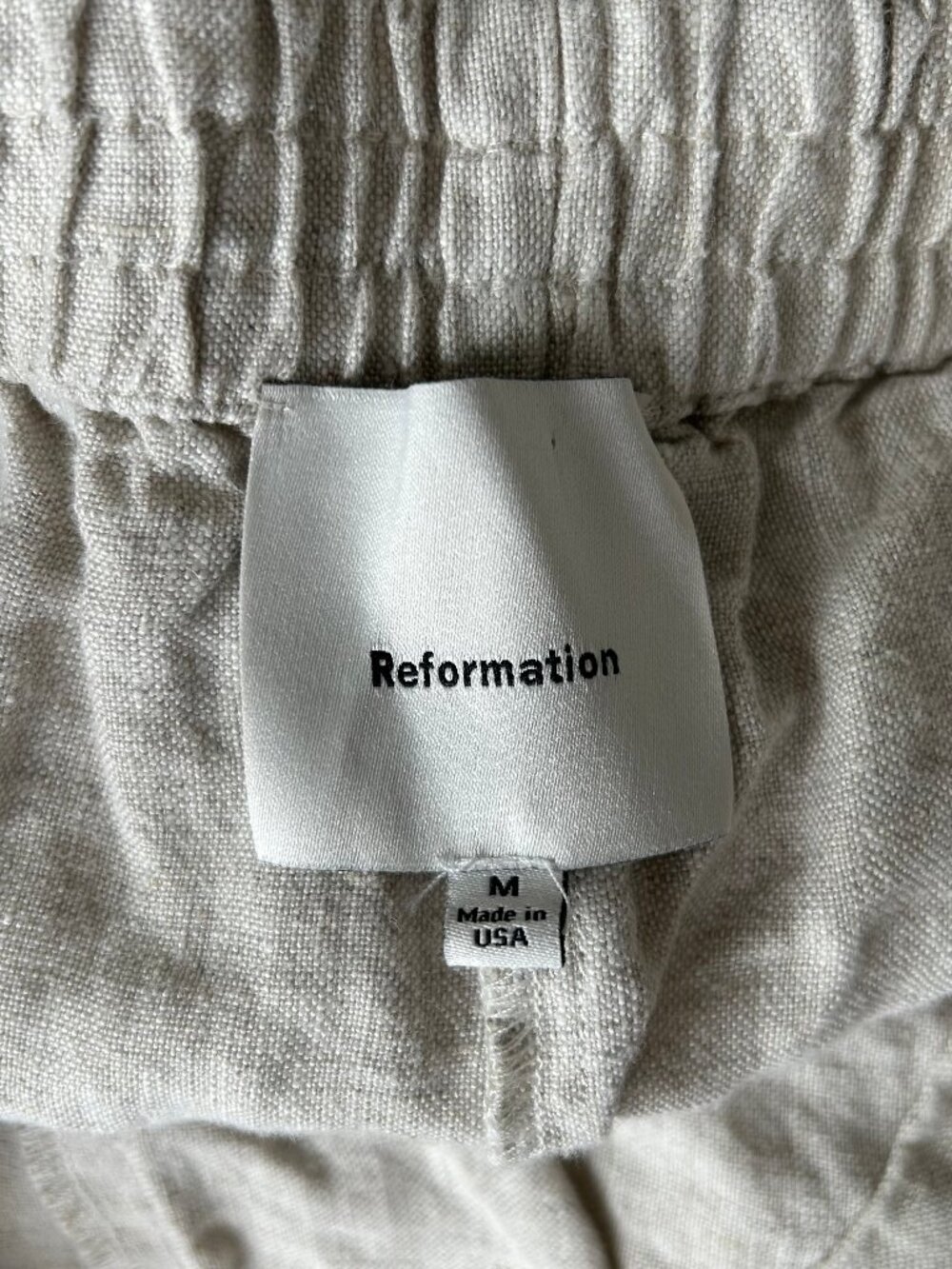 Reformation Fernando Linen Wide Leg Pant Oatmeal Elastic Waistband Size M Women - Picture 7 of 11